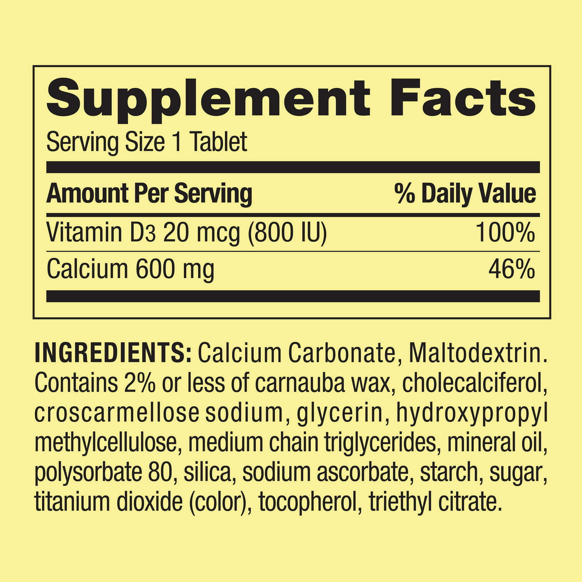 Spring Valley Calcium Plus Vitamin D Tablets Dietary Supplement; 600 mg