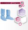 Polypropylene Shoe Covers. Pack of 50 Blue Disposable X-Large Non Slip 18" Tall Boot Cases for Indoors with Seamless Bottom; Elastic Top. Waterproof M
