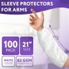 Disposable Sleeves 21". Pack of 100 Disposable Sleeve Covers White. Arm Sleeves Protectors for Painting; Repair; Cleaning; Washing; Tattoo; Bloodborne