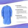 Disposable Lab Coats for Men & Women; Large. Pack of 10 Blue Surgical Gowns. 40 gsm SMS Unisex Medical Gowns with Long Sleeves; Knit Collar; Cuffs; 3