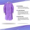 Disposable Lab Coats. Pack of 5 Purple SMS Lab Coats XX-Large. 45 GSM Unisex Lab Coats with Hook and Loop Front; Long Sleeves; Knit Cuffs; 3 Pockets.